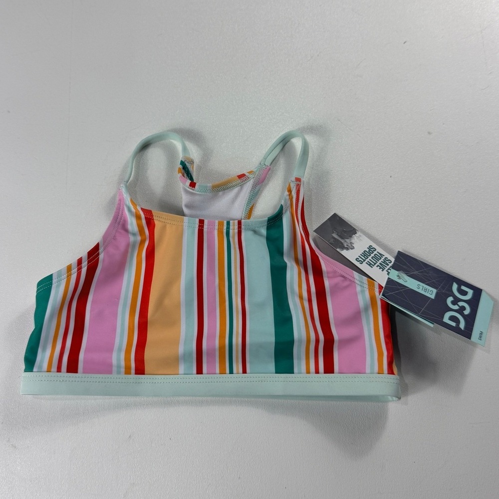 DSG Girls‎ Core Swim Top Popsicle Stripe Multicolor Racerback Size S 6-8 NWT